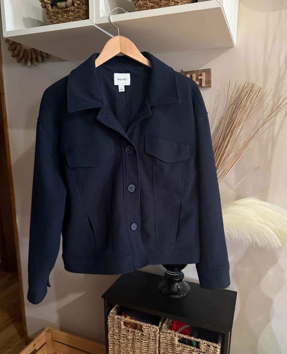 Nine West Women's Navy Blue Button-Up Casual Jacket Size L